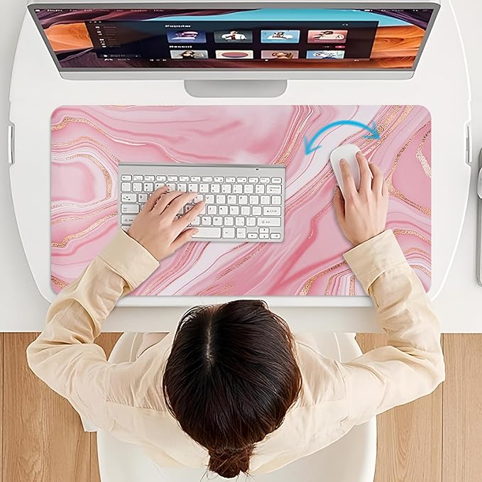 Desk Mat, Desk Pad Dual Leather Sided Desktop Mat for Office and Home,Desk Organization and Accessories Ideal for Large Mouse Pad and Desk Mats on Top of Desks (Rose Pink Marble 31.5"x 15.7")