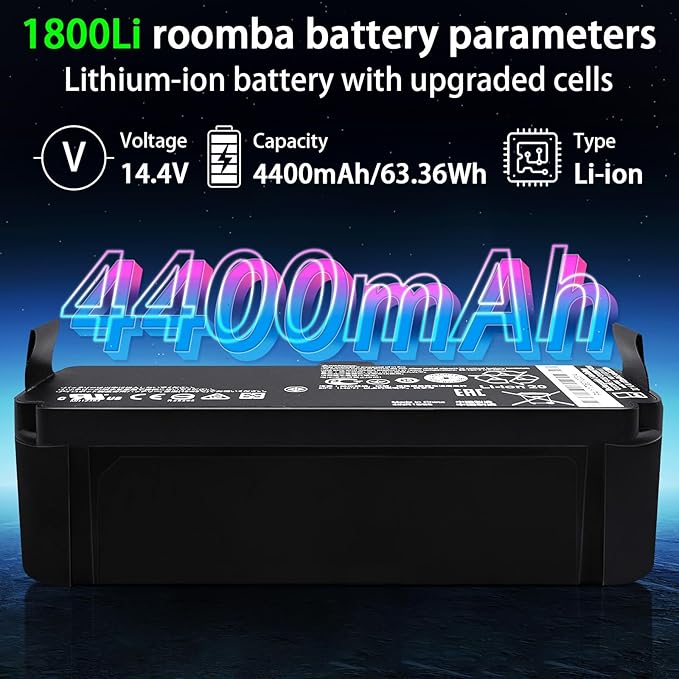Lcenerga 4400mAh for iRobot roomba Battery 1800Li Battery Lithium Ion Compatible with Roomba 980 970 960 940 895 890 860 695 680 690 675 640 614 Series 5505 14.4V 63.36Wh