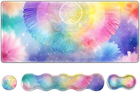 Desk Mat Gaming Mouse Pad, Cute Desk Matt Keyboard Wrist Rest for Desktop, Anti-Slip Big Mousepad Stitched Edges, XXL Large Mouse Pad with Wrist Support for Home Office Computer I Dreamy Colors