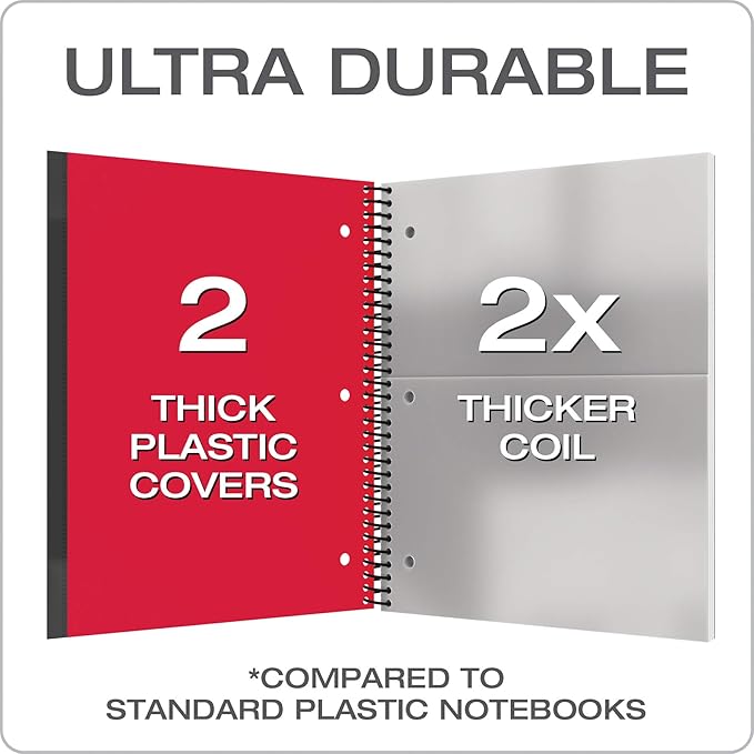 Oxford Spiral Notebook 3 Pack, 3 Subject, Wide Rule, Durable Plastic Covers, Strong Coil, 3 Durable Pockets, 8.5 x 11, 150 Sheets, Red, Green, Blue (89804)