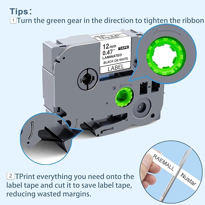 TZe TZ Tape 12mm 0.47 Laminated White Replacement for Brother P Touch TZe-231 TZC-231 P Touch Label Tape Refill Work for Brother P-Touch Label Maker PT-D210 PT-D220 PT-H110 PT-D600 PT-D400, 8m 26.2ft