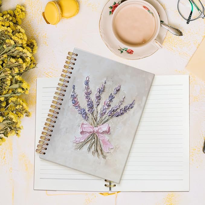 MOFUYU Pink Bow Floral Journal for Women Girls，Floral Coquette Aesthetic Spiral Notebook，Pretty Trendy Notebook, Girl School Supplies for Notes, Writing & Gifts, A5 Size 5.5x8.3