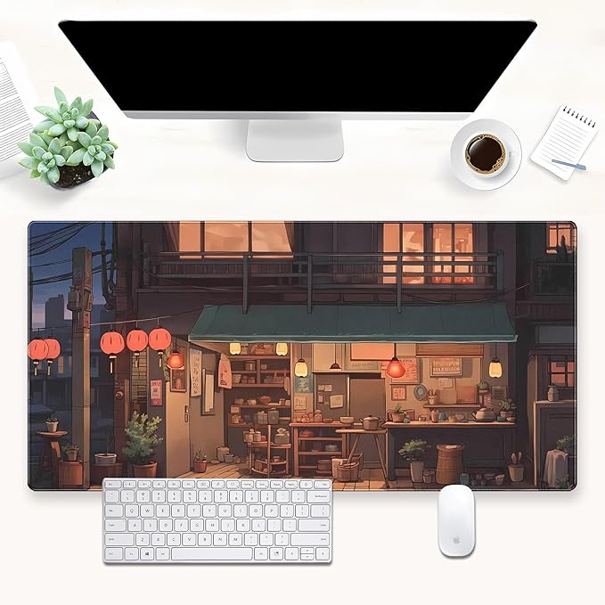 Anime Aesthetics Mouse Pad Desk Mat Japanese Desk Pad XL Large Gaming Mouse pad with Stitched Edges, Non-Slip Computer Mat Pad for Desk, Keyboard and Mouse mat 31.5 x 15.7 in