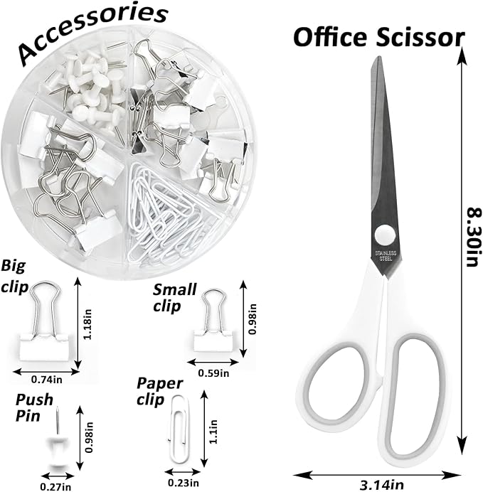 White Desk Accessories, Rotating Pen Holder Set,White Office Supplies with Stapler and Tape Dispenser Set, Gifts for Office Clerks,Student