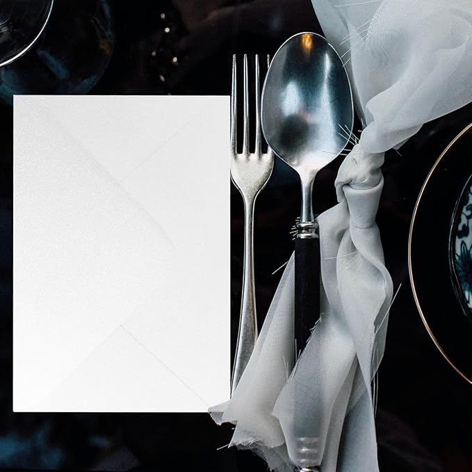 Shimmer Shiny White Envelopes 5.25 x 7.25 inches 100 PCS, Goefun A7 Euro V Flap Envelopes with Gummed Seal for 5 x 7 Cards, Wedding, Baby Showers, Birthday, Graduation