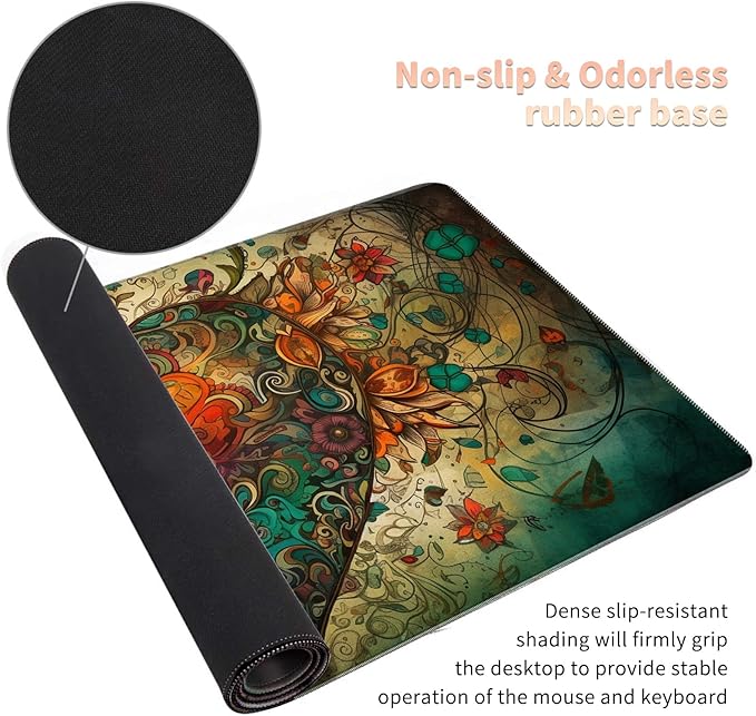 Extended Gaming Mouse Pad with Stitched Edges, Long XL Mousepad Desk Pad Keyboard Mat Water-Resistant for Work/Gaming/Office/Home, Koi Fish Heart-Shaped Flowers + Coasters and Stickers