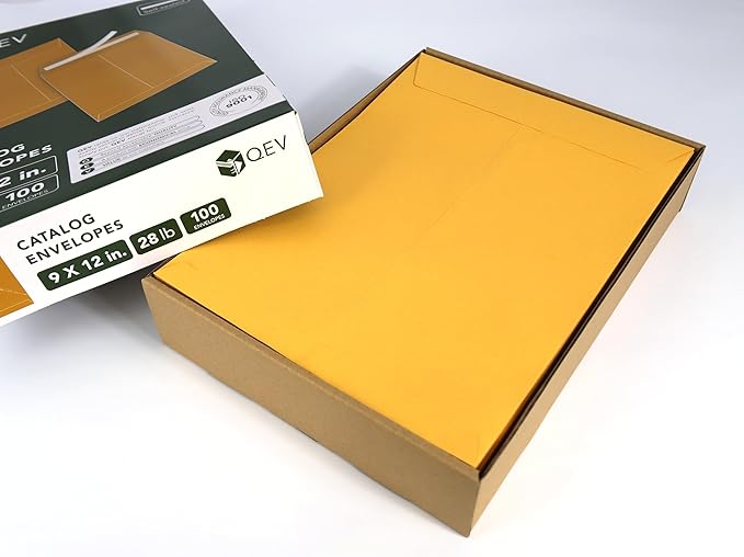 Manila Envelopes 9x12, 28lb Brown Kraft Paper, Self Seal adhesive tape, 100 count