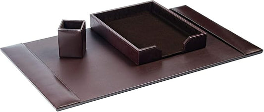 Dacasso Bonded Set Luxury Leather Desk Pad & Desk Organization Essentials, 3 Piece, Dark Brown