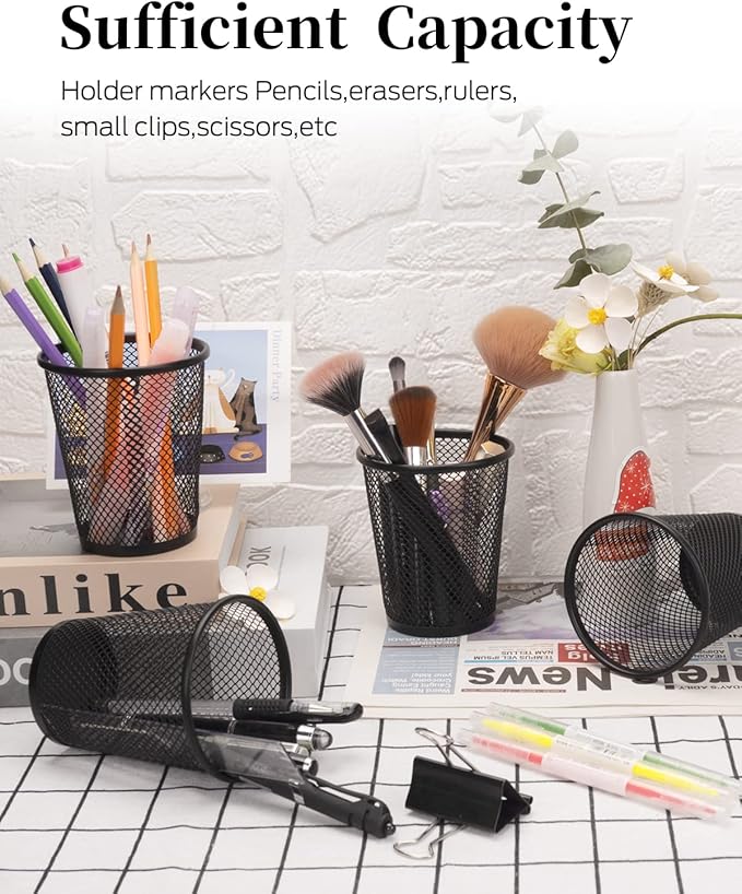 Gwybkq Pen Holder for Desk Mesh Pen Cups Metal Pencil Holder 12 Packs Desk Organizers and Storage