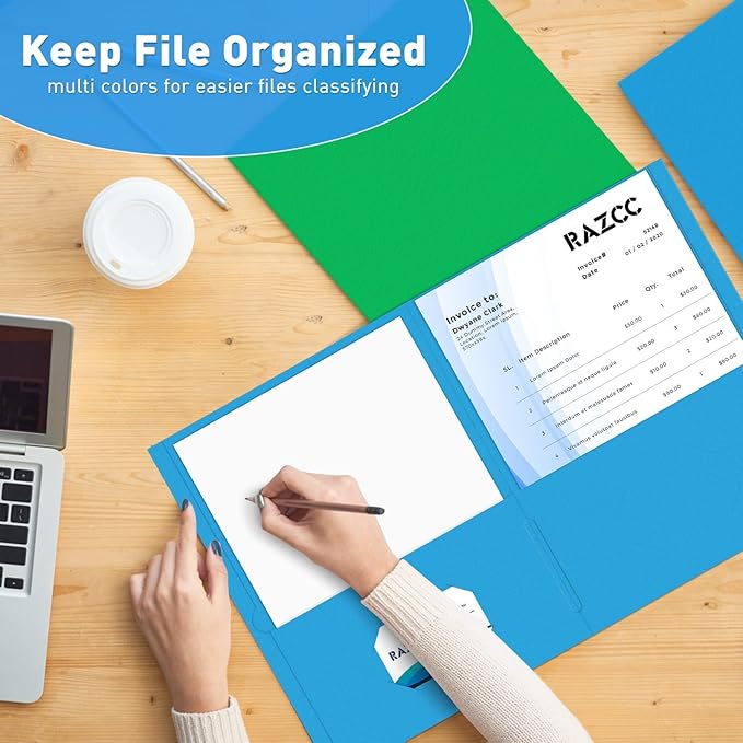 Two Pocket Folders, RAZCC 30 Pack File Folders with Pockets Fit Letter Size Paper, Thick Paper File Folder for School Office Business Home, Assorted 5 Colors