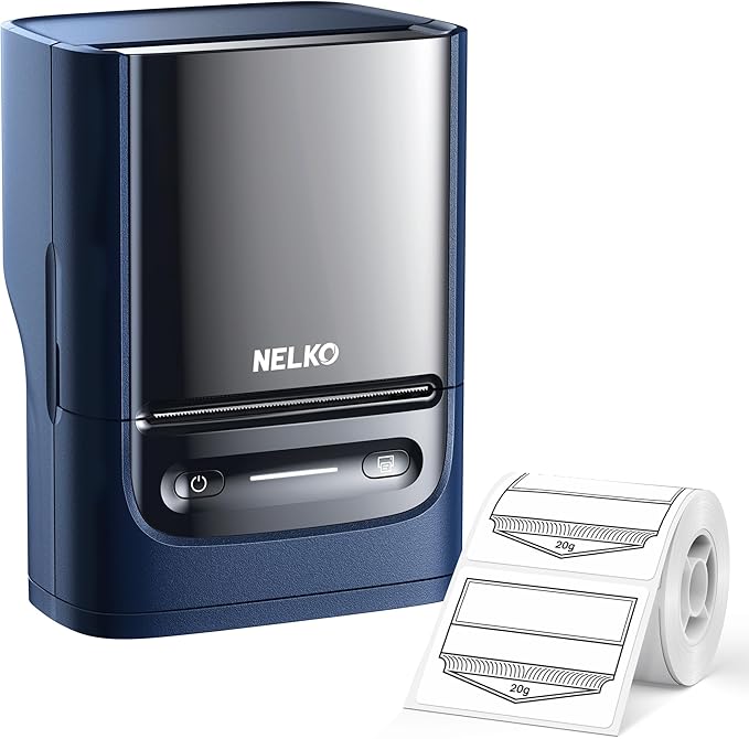 Nelko Label Maker Machine with Tape, PM220 Bluetooth Label Printer, 2 Inch Portable Thermal Printer for Small Business, Address, Logo, Clothing, Sticker Maker for Phones & PC, Navy Blue