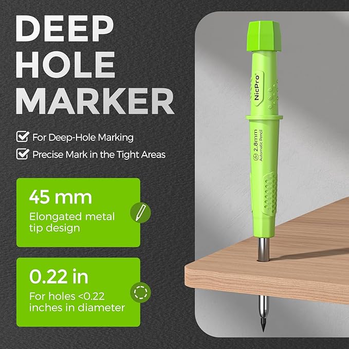 Nicpro 4 Pack CP3000 Carpenter Pencils with Sharpener, Mechanical Pencil Set with 76 Refills, Heavy Duty Construction Pencil, Carpenter Tools for Working Architect Marking (Red, Black, Yellow, Green)