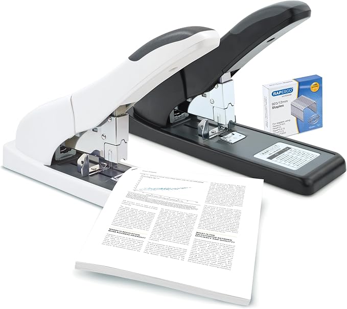 Rapesco 1550 ECO Heavy-Duty Stapler with 1000 Staples Type 923/12mm (1/2"), 140 Sheet Capacity, Front Loading, HD-140, Uses Type 923 Heavy-Duty Staples from 1/4" to 5/8", Black