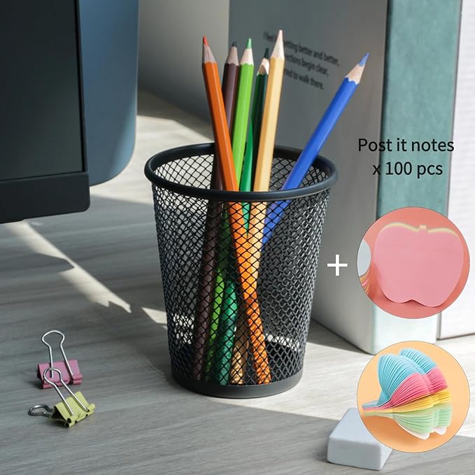 4 Packs Pen Holders, Mesh Pencil Holder Metal Pen Cup Black for Desk, Multifunctional Organizer for Office School Home Makeup Brush，Pencil Cup for Pen
