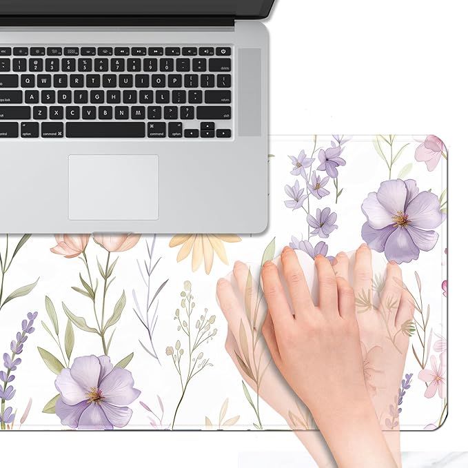 Floral Large Mousepad 31.5 x 15.7 inch, Waterproof Desk Mat Gaming Mouse Pad, Aesthetic Flowers Desktop Mat, Laptop Pad, Computer Writing Mat for Home Office (Purple Pink White A, XX-Large)