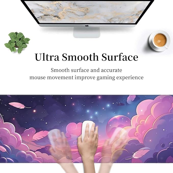 Pastel Pink Space Gaming Mouse Mat Extended Large XL Mouse Pad Desk Mat Non-Slip Rubber Mice Pads Stitched Edges for Office and Home,31.5 X 11.8 X 0.12 Inches