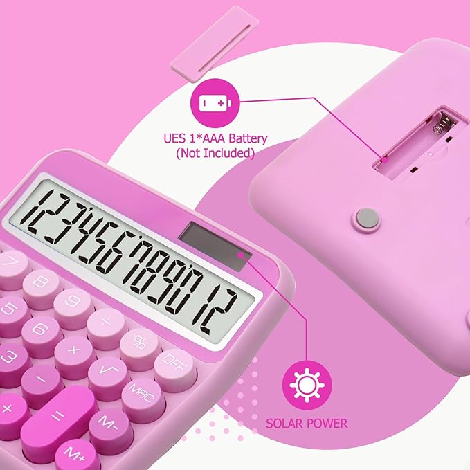 Gradient Pink Calculator, Big Button Calculator with Large LCD Display, Hot Pink Office Desk Accessory for Offices, Schools, Homes and Businesses