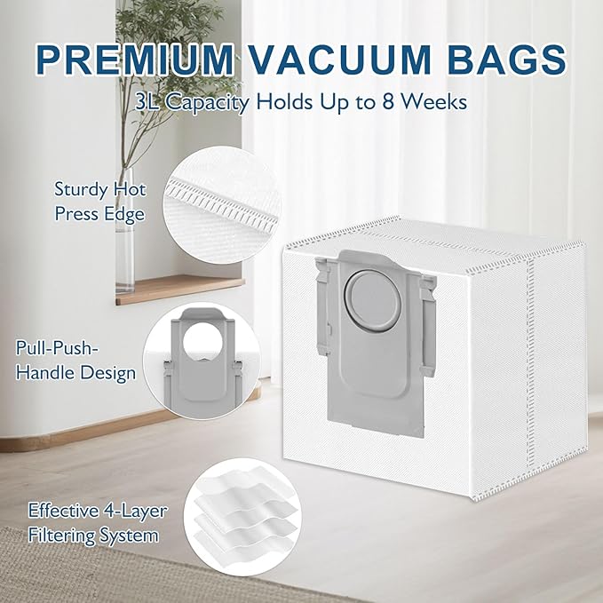 MIXEAL Q5 Max+ Replacement Parts for Roborock Q5 Max+,Q5 DuoRoller+, Q8 Max+ /Q8 Max,Q5 Pro+ /Q5 Pro Vacuum Cleaner,1 set Main Brush,2 HEPA Filters,4 Side Brushes,4 Dust Bags