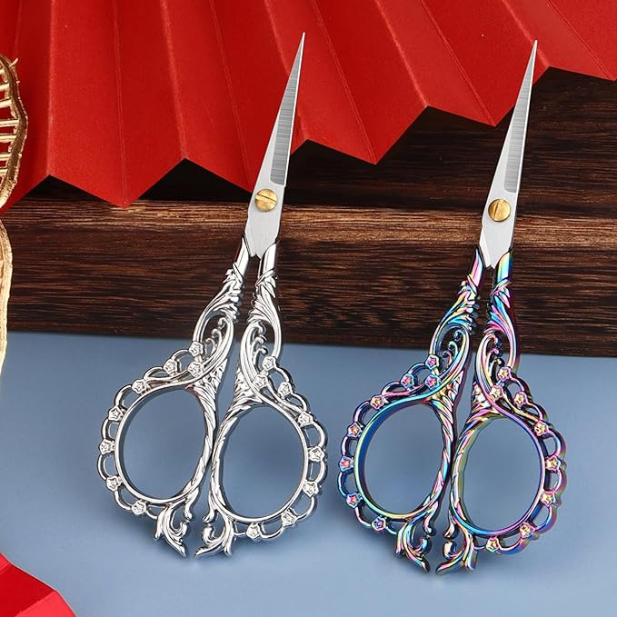 Small Scissors Vintage European Style Scissors Stainless Steel for Cross Stitch Cutting Embroidery Sewing Handcraft Craft Art Work DIY Tool, Silver
