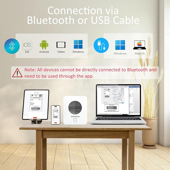 Thermal Shipping Label Printer 4x6 Label Print,Bluetooth Thermal Label Printer, White for Shipping Package, Compatible with iPhone, Android, Amazon, Shopify, UPSP