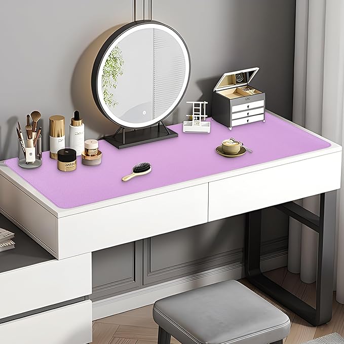 Dual-Sided Desk Pad, Large Mouse Pad - Natural Cork & PU Leather Non-Slip Waterproof Desk Mats for Office and Home (Purple, 31.5" x 15.7")