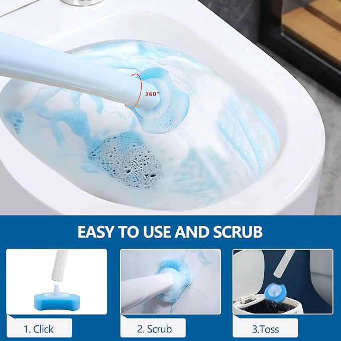 Disposable Toilet Brush with 24 Refills, Toilet Bowl Wand Starter Kit-Wand, Caddy&24 Toilet Brush Refills, Wall-Mounted Toilet Bowl Brush and Holder, Bathroom Cleaning Supplies.