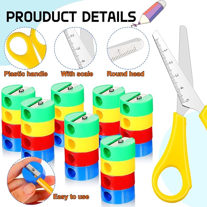 SATINIOR 48 Sets School Supplies Bulk Including 48 Pcs Pencils 48 Pcs Student Scissors 48 Pcs 12 Inch Plastic Ruler 48 Pencil Sharpener School Supplies for Back to School Supplies