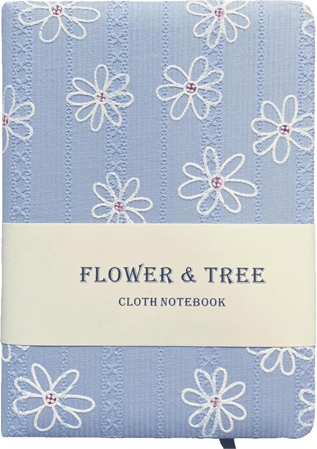 B6 Notebook, Flower Fabric Journal, Writing Notebook for Women, 5x7 Lined Notebook & Sketchbook, Lay Flat Hardcover Notebook, Small Sketchbook, Daisy Gifts for Girl, Blue