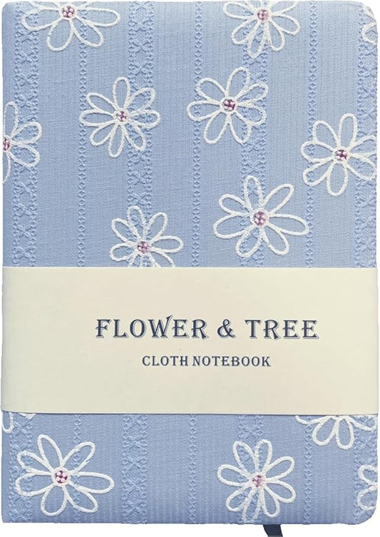 B6 Notebook, Flower Fabric Journal, Writing Notebook for Women, 5x7 Lined Notebook & Sketchbook, Lay Flat Hardcover Notebook, Small Sketchbook, Daisy Gifts for Girl, Blue