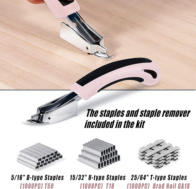 SHALL Staple Gun Heavy Duty, 3-in-1 Upholstery Staple Gun Kit with 3000 Staples, Stapler Remover, Manual Brad Nailer with Specific Staples Outlet Position Indicator