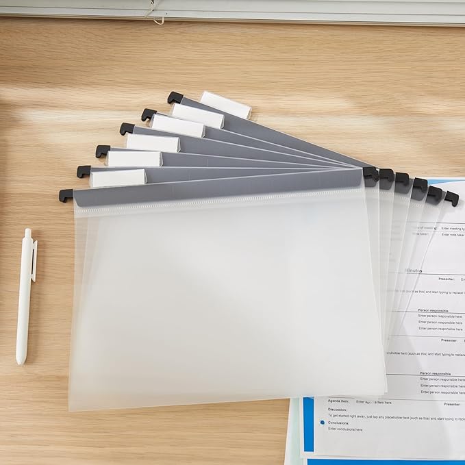 30 Piece Transparent Hanging Folder, Letter Size, with 1/5 Cut Adjustable Label, polyethylene Hanging File Folder 9.5x11 inch, Suitable for Office, Home, School