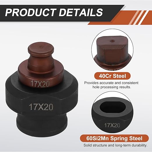 HARFINGTON Hydraulic Hole Punch Die 17x20mm Slotted Hole 40Cr Steel Electric Punching Kit for MHP-20 JP-20 Electric Punching Machine, Burgundy & Black