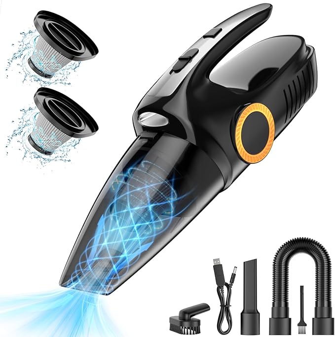 NHOWIN Handheld Vacuum Cordless, 9500PA Portable Handheld Vacuum with LED Light & 2 Filters Powerful Suction Car Vacuum Rechargeable Hand Held Vacuum Cordless for Home Office Kitchen Car Pets