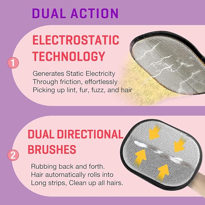 Jioroos Pet Hair Removal Glove for Cats & Dogs, Upgraded Electrostatic Reusable Pet Hair Remover Tool, Magic Fur Removal Mitt for Laundry, Couch, Carpet, Car Seat, Pet Grooming Gloves (1)