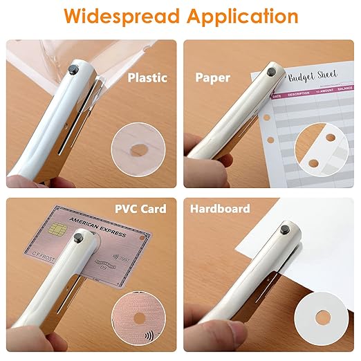 Hole Punch 2" Reach 1/4 inch Single Hole Punch,Heavy Duty Hole Puncher Single,Portable Hand Held Long Paper Punch for Paper Cards Plastic Cardboard (Silver) (1/4"-6mm Hole)