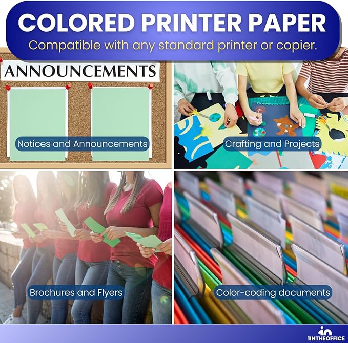 1InTheOffice Green Copy Paper, Printer Paper, Colored Copy Paper, 20 lbs., 8.5" x 11", 20 lbs., 500 Pack