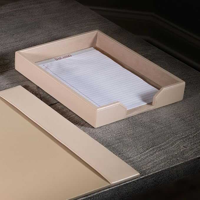 DACASSO Bonded Leather Desktop Letter Tray - Luxury Letter Holder & Paper Organizer for Desk - Office Organization & Executive Desk Decor - (White Latte)