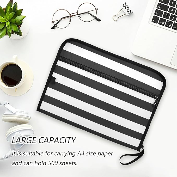 Gredecor Black and White Striped Expanding File Folder 13 Pockets Expandable Filing Folders Accordion Document Files Organizer for A4 Letter Size Paper