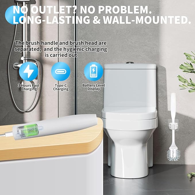 High-Power Electric Toilet Bowl Scrubber, 320RPM Turbo Speed Cordless Self-Cleaning Brush, Professional-Grade Spin Scrubber for Toilet & Bathtub, IPX7 Waterproof, 30dB Quiet, USB-C - White