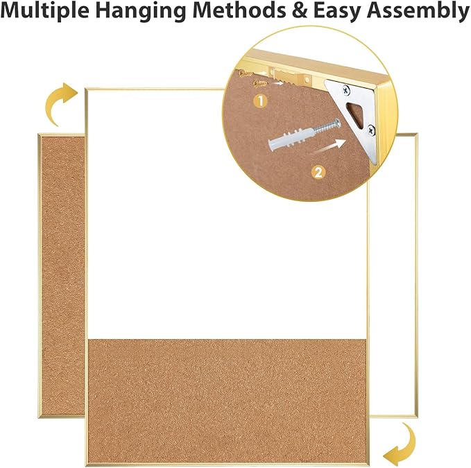ARCOBIS Dry Erase Cork Board Combo, 24"X18" Bulletin White Board for Wall, Magnetic Corkboard Whiteboard Combination, Vision Board for Office, Home, School Gold Frame