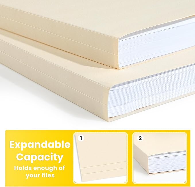 SUNEE Manilla Folders Legal Size (14 x 8.5 inches),100 Per Box, Durable Paper File Folders with 1/3 Cut Tab for Office, Legal Documents, Filing, and Organizing