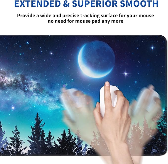 Tree Mouse Pad Abstract Starry Sky Mouse Pad 31.5x11.8 Inch Japanese Texture Non-Slip Rubber Base Large Mousepad Stitched Edges Keyboard Mouse Mat Desk Pad for Office and Home