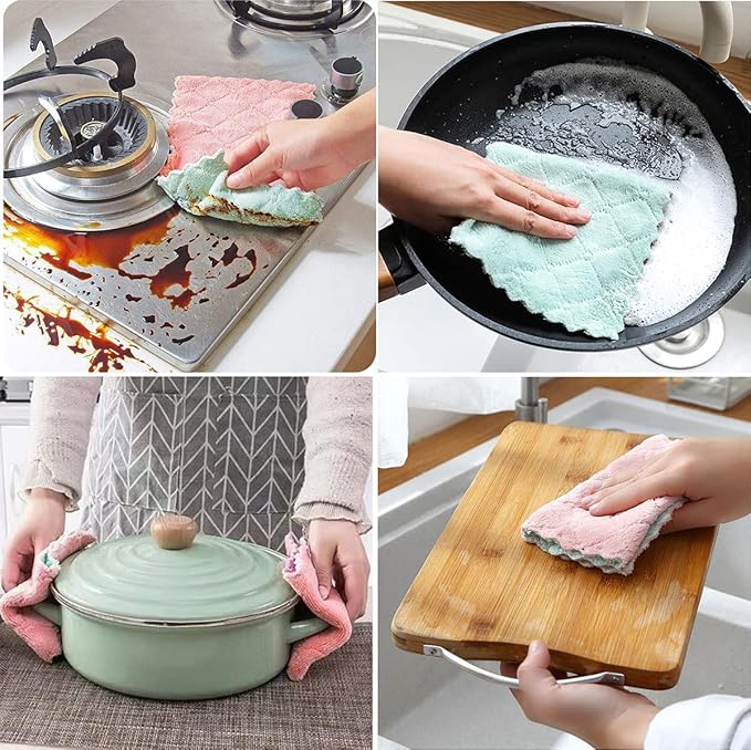 10 Pack Kitchen Cloth, Microfiber Dish Towels Washcloths, Super Absorbent Coral Velvet Dishtowels, Premium Cleaning Cloths,Non-Stick Oil Quick Dry DishTowels, Soft Tea Towels, Table Cleaning Cloths.
