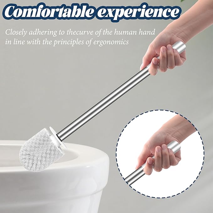 Toilet Brush 3 Pack, Toilet Brush and Holder Set, Long Handle Stainless Steel, Drip-Proof, for Bathroom Toilet Deep Cleaning -White