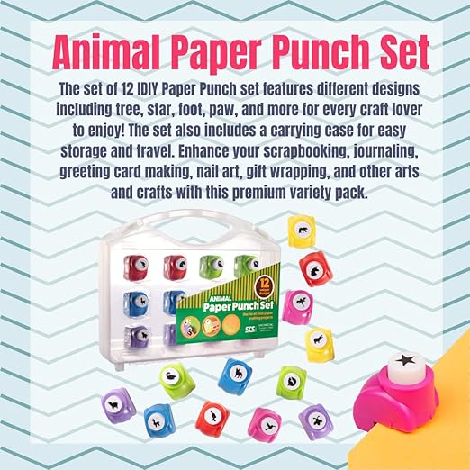 Scrapbook Paper Punchers - 12 Unique Animal Hole Punchers - Scrapbooking Supplies kit and Accessories, DIY Craft Card Making, Office Supplies, Gifts