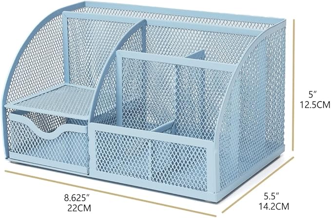 Annova Mesh Desk Organizer Office with 7 Compartments + Drawer/Desk Tidy Candy/Pen Holder/Multifunctional Organizer