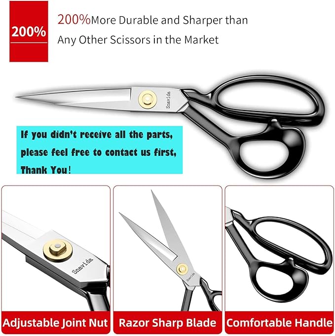 Fabric Scissors Tailor Sewing Shears - 9 Inch Heady Duty Scissors for Fabric Cutting Professional Ultra Sharp Cloth Tailor Scissors Multipurpose Utility Dressmaker Leather Titanium Scissors (9Inch)