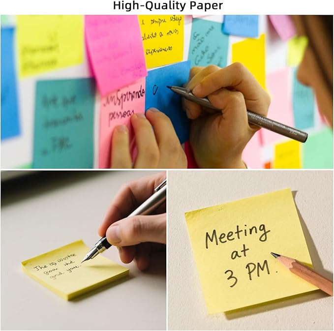 (12 Pads) Sticky Notes 3x3 Inches,Bright Colors Self-Stick Pads, Easy to Stick for Home, Office, Notebook