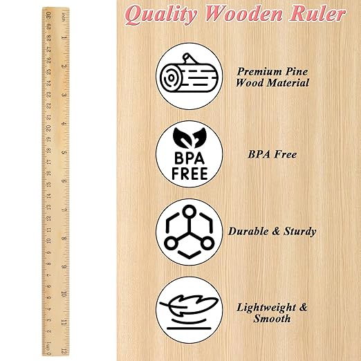 QTLCOHD 144 Pack 12 Inch Wooden Ruler, Pine Wood Measuring Rulers Bulk for Students Classroom, Home, Office, 2 Scale, 30 cm