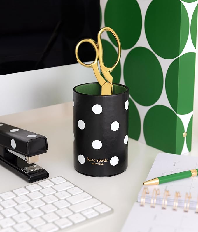 kate spade new york Pen and Pencil Holder for Desk, Decorative Pencil Cup, Leatherette Desk Supplies Organizer, Picture Dot